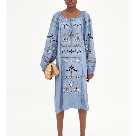 embroidered denim dress zara
